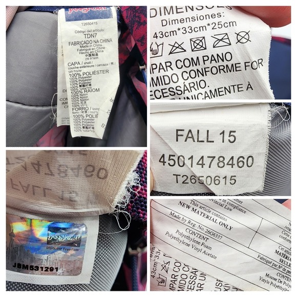 Vintage Jansport Superbreak Backpack Maroon With Navy Floral Graphics Fall 2015 - Picture 16 of 16